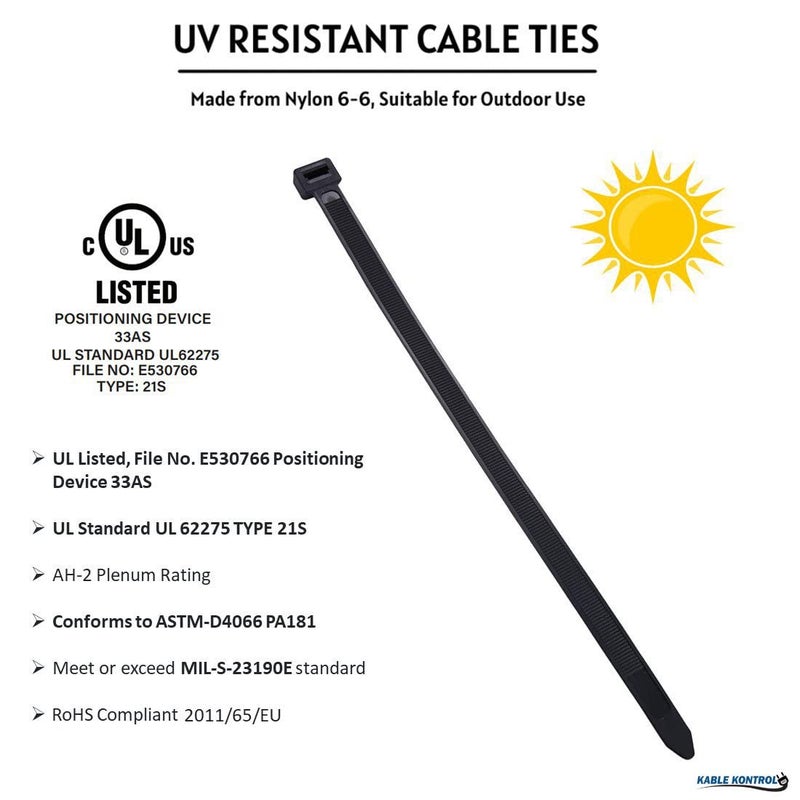 Kable Kontrol Heavy Duty Cable Zip Ties 100 Pcs 8 Inch Black  120 Lbs Tensile Strength  Self-locking UV Resistant Plastic Nylon Wire Ties  for Indoor or Outdoor Use - Image 2
